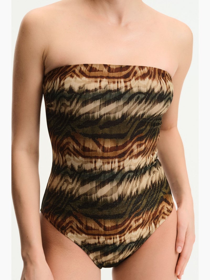 Cesira costume da bagno senza spalline con stampa zebra e luccichio penti Beige naturale - Kiabi