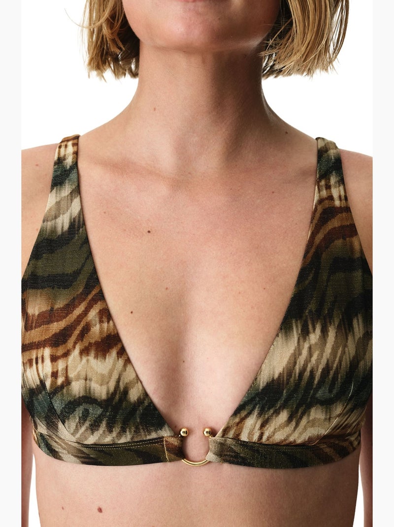 Cesira top bikini con scollo a v profondo, stampa zebra e filo lucido penti Cachi - Kiabi
