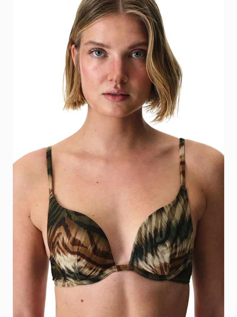 Cesira top bikini push-up intenso con stampa zebra e brillante penti Cachi - Kiabi