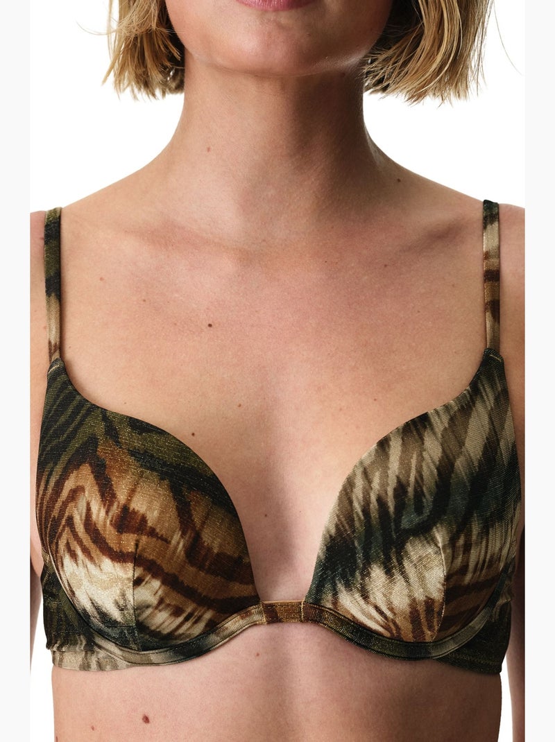Cesira top bikini push-up intenso con stampa zebra e brillante penti Cachi - Kiabi