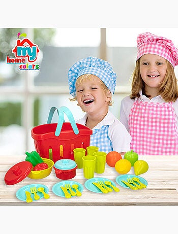Cestino per alimenti e stoviglie giocattolo da 36 pezzi my home colors
