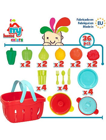 Cestino per alimenti e stoviglie giocattolo da 36 pezzi my home colors