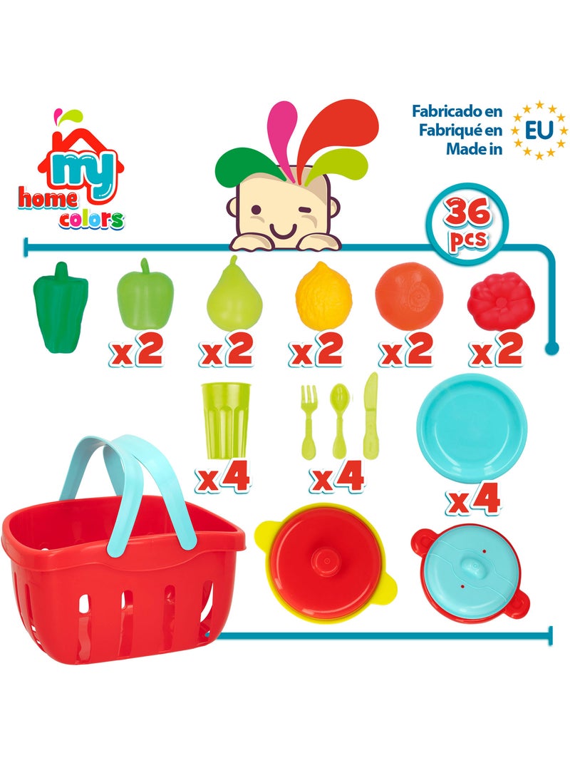 Cestino per alimenti e stoviglie giocattolo da 36 pezzi my home colors N/D - Kiabi