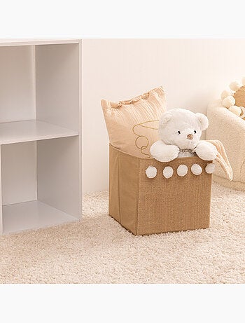 Cestino per bambini con pompon in juta 29x29cm