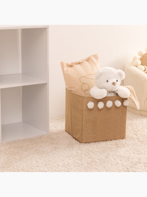 Cestino per bambini con pompon in juta 29x29cm - Kiabi