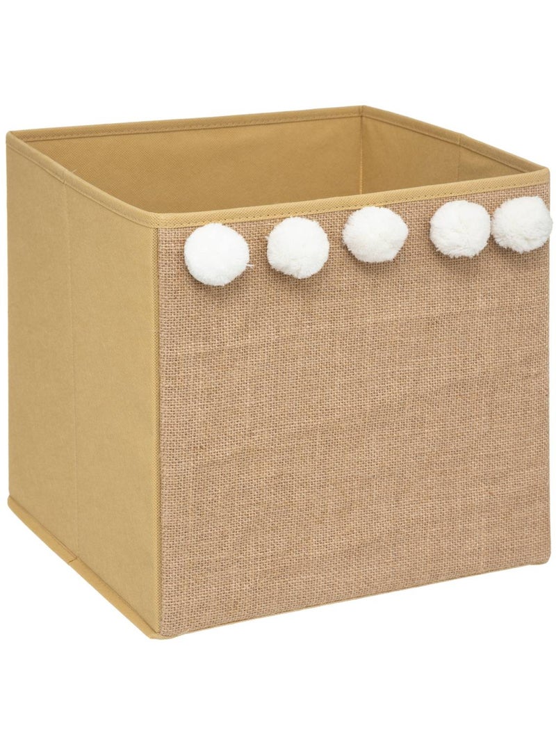 Cestino per bambini con pompon in juta 29x29cm Marrone caramello - Kiabi