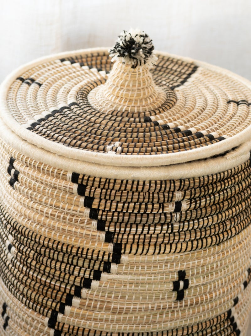 Cesto per il bucato con motivi etnici in fibre naturali Bianco - Kiabi