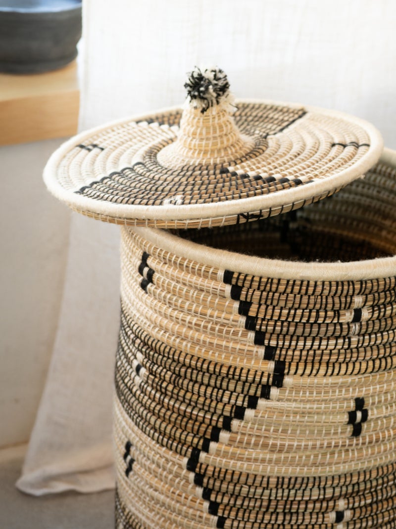 Cesto per il bucato con motivi etnici in fibre naturali Bianco - Kiabi