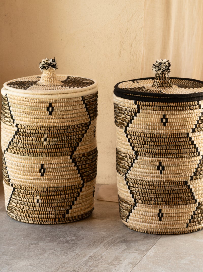 Cesto per il bucato con motivi etnici in fibre naturali Bianco - Kiabi