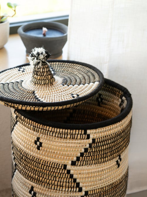 Cesto per il bucato con motivi etnici in fibre naturali - Kiabi