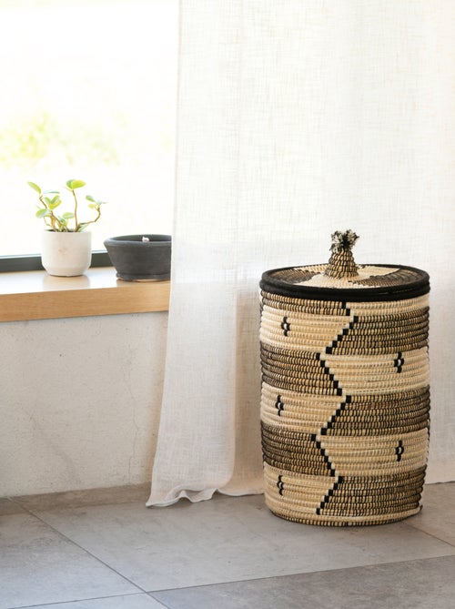 Cesto per il bucato con motivi etnici in fibre naturali - Kiabi