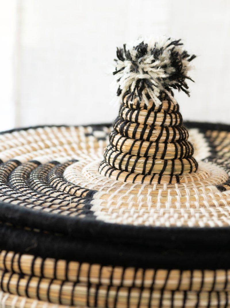Cesto per il bucato con motivi etnici in fibre naturali Nero - Kiabi