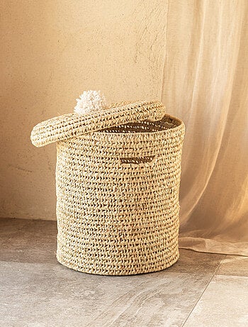 Cesto portabiancheria traforato con coperchio a pompon