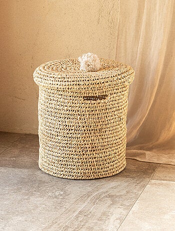 Cesto portabiancheria traforato con coperchio a pompon