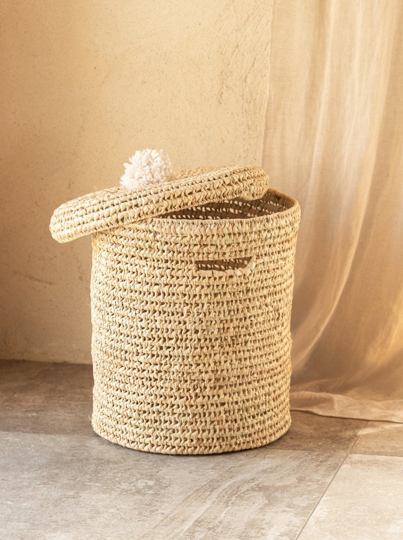 Cesto portabiancheria traforato con coperchio a pompon Bianco - Kiabi