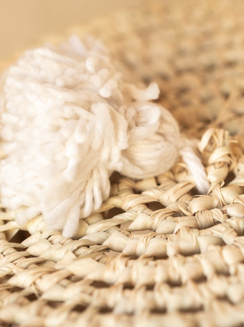 Cesto portabiancheria traforato con coperchio a pompon Bianco - Kiabi