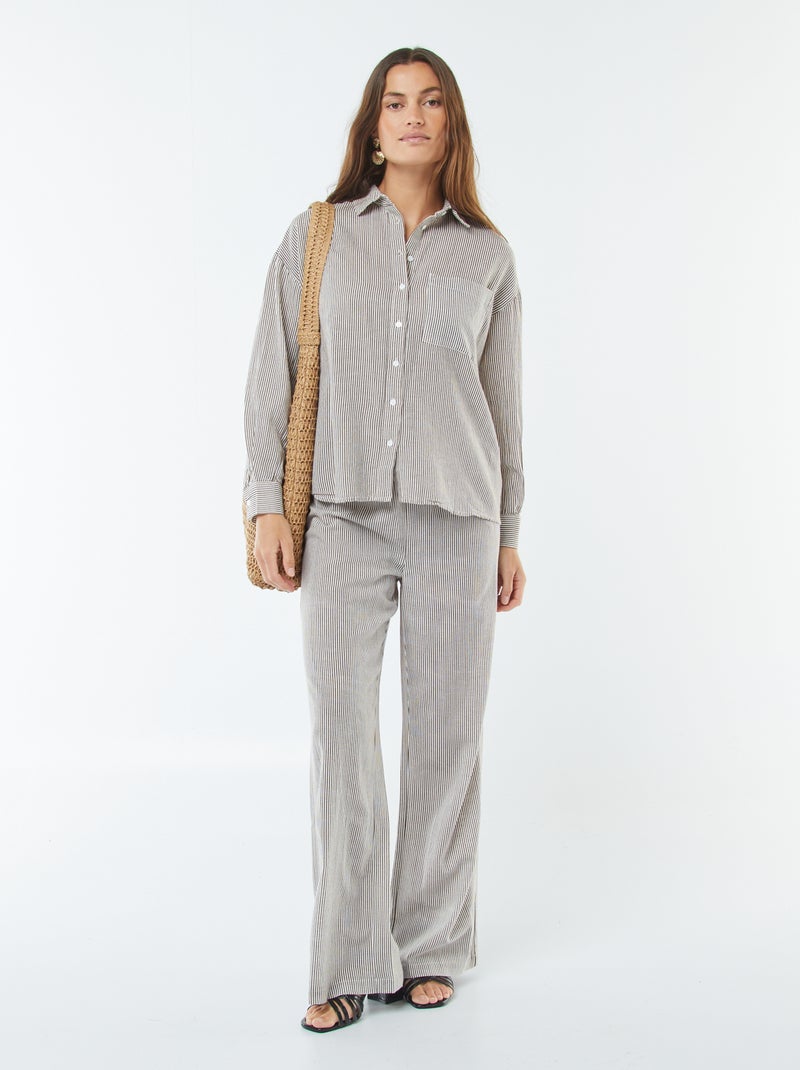 Chemisier oversize in lino a righe Beige - Kiabi