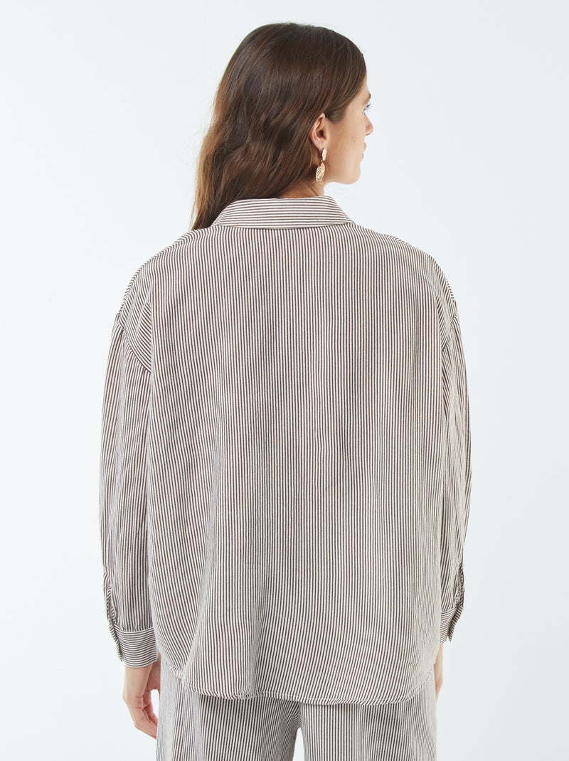 Chemisier oversize in lino a righe Beige - Kiabi