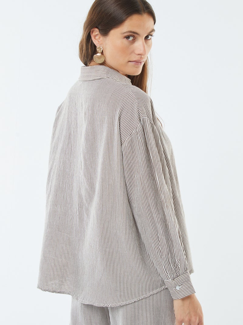 Chemisier oversize in lino a righe Beige - Kiabi