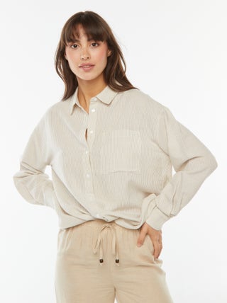 Chemisier oversize in lino a righe