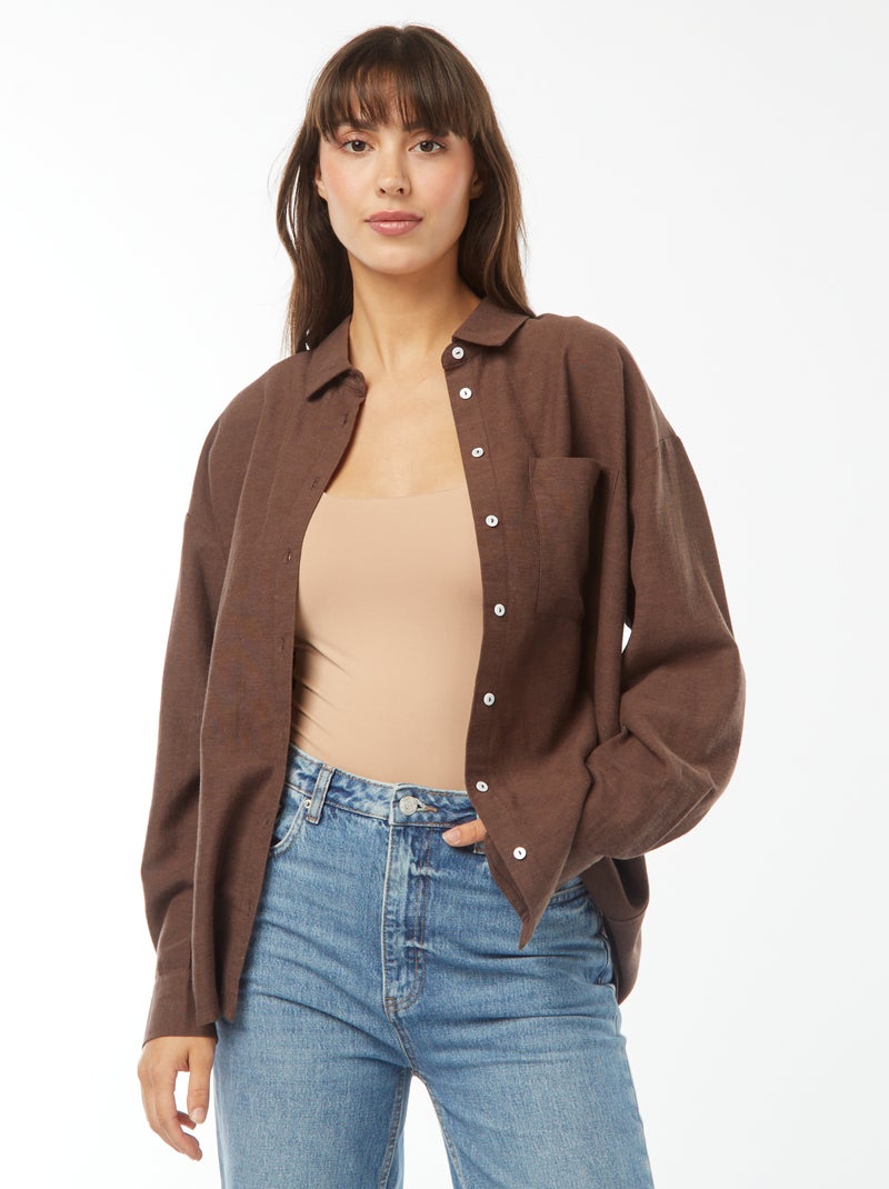 Chemisier oversize in lino marrone - Kiabi