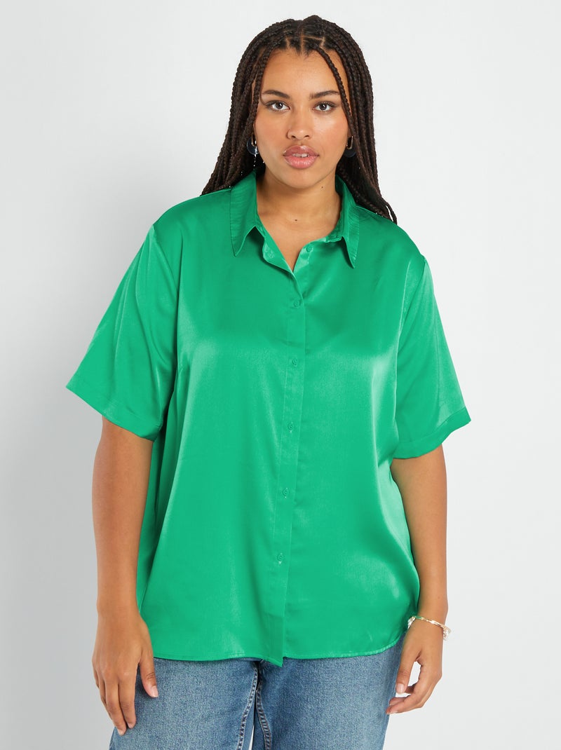 Chemisier satinato con collo italiano Verde - Kiabi