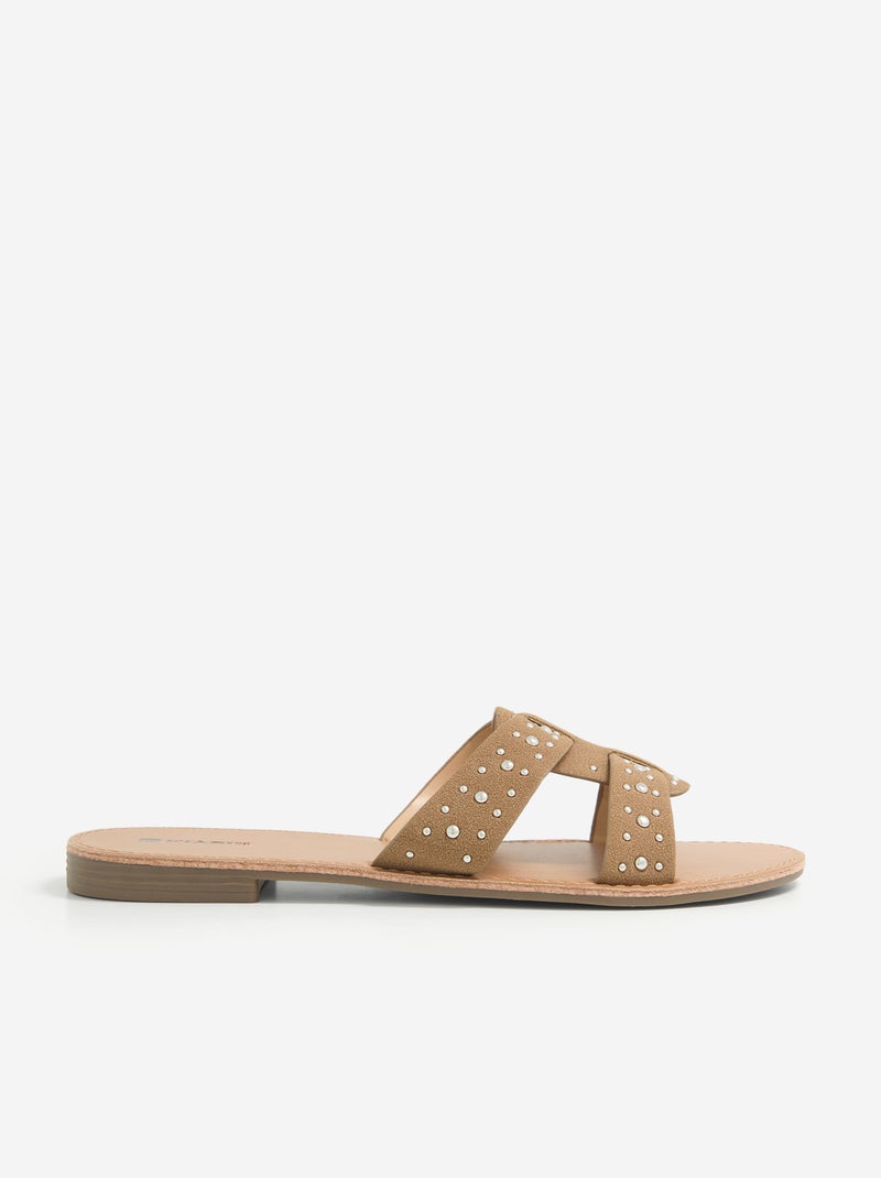 Ciabatte con fascette borchiate Marrone - Kiabi