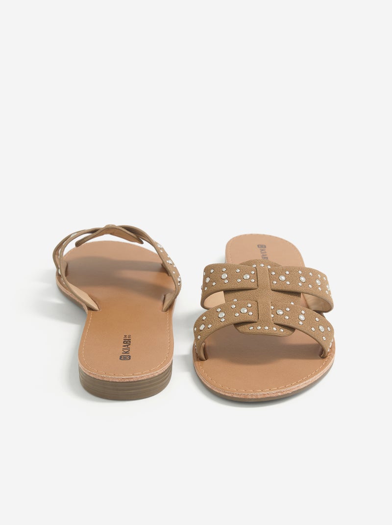 Ciabatte con fascette borchiate Marrone - Kiabi