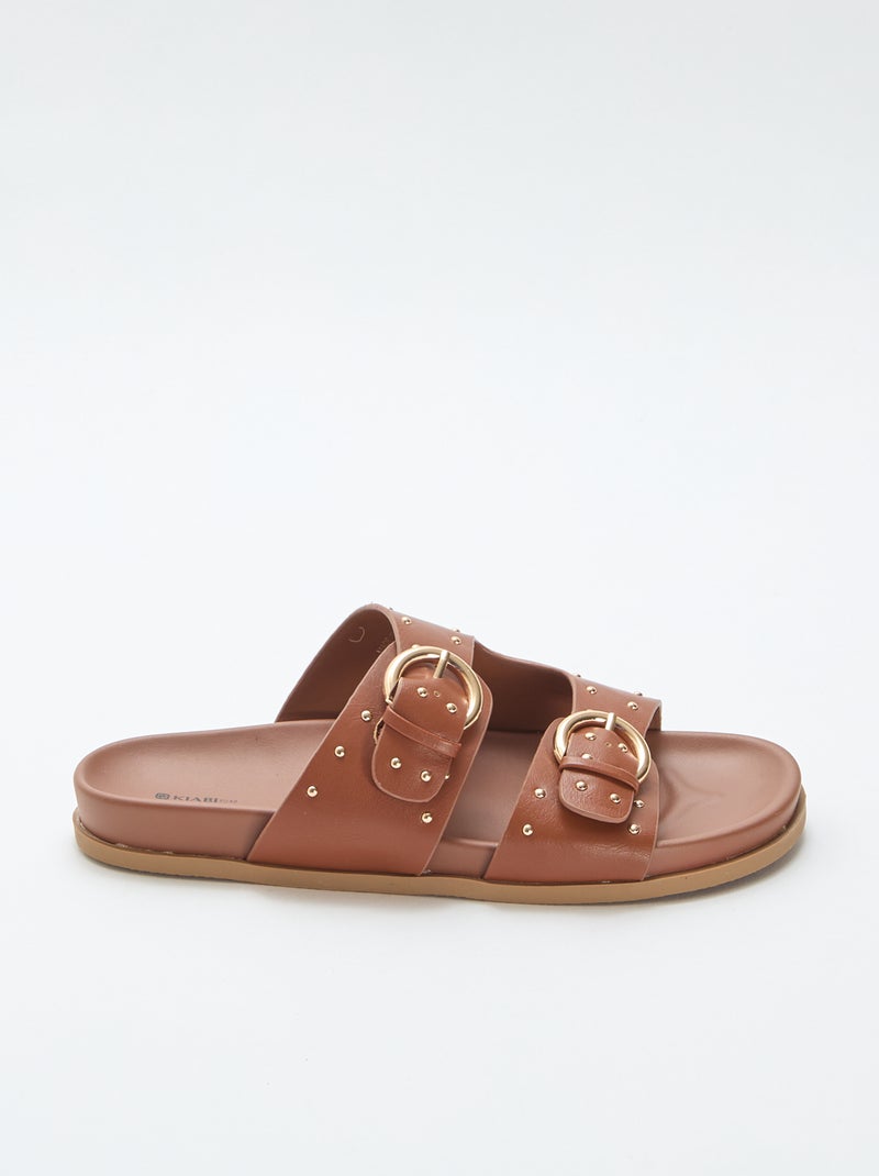 Ciabatte con fascette e fibbia dorata Marrone - Kiabi