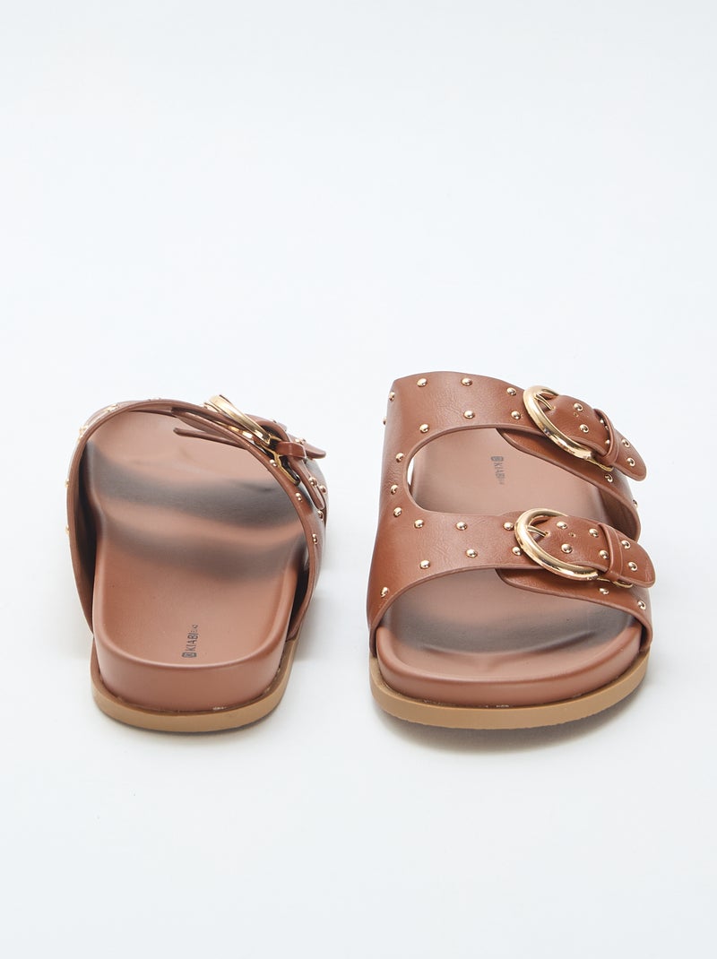 Ciabatte con fascette e fibbia dorata Marrone - Kiabi