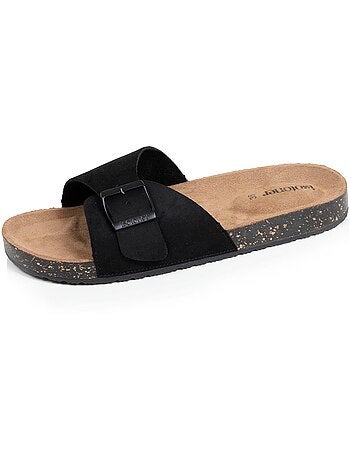 Ciabatte con semplice cinturino nero, sottopiede a toppa ultra confortevole Isotoner