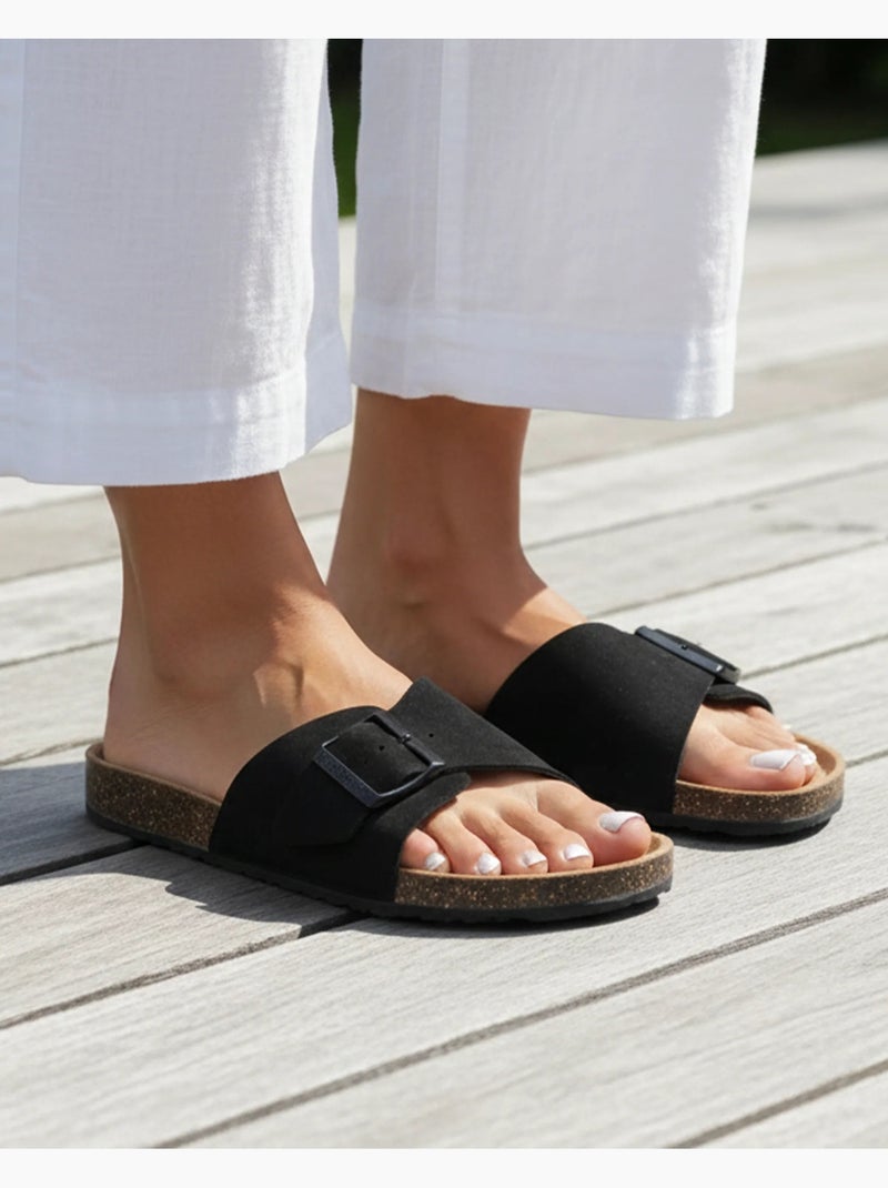 Ciabatte con semplice cinturino nero, sottopiede a toppa ultra confortevole  Isotoner Nero - Kiabi