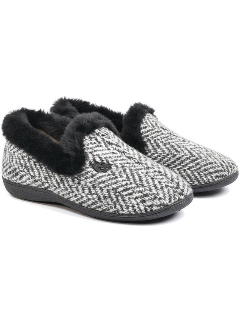 Ciabatte donna ozabi fintasma borchiate, collo in finta pelliccia Blu antracite - Kiabi