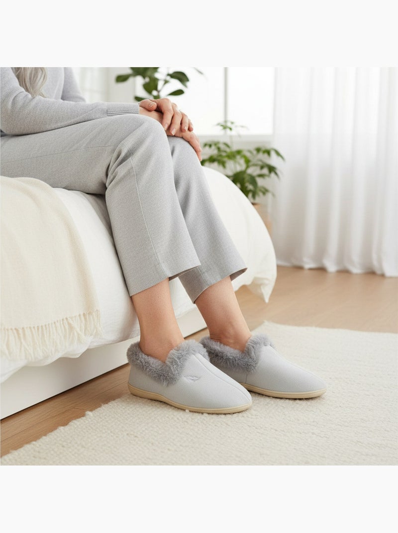 Ciabatte donna ozabi fintasma borchiate, collo in finta pelliccia Grigio - Kiabi
