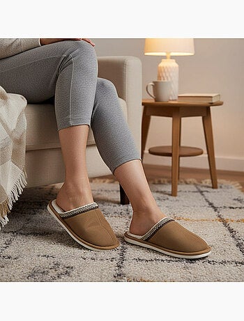 Ciabatte donna tinta unita ozabi in similsuede, bordo intrecciato