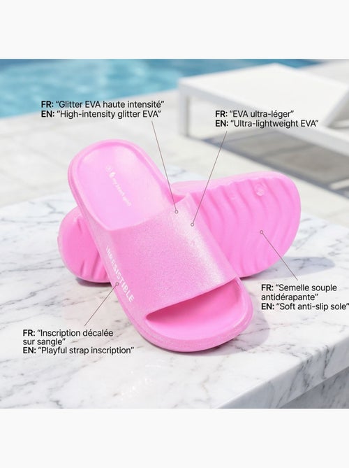 Ciabatte Glitter con Scritta Umoristica 5 Colori OZABI - Kiabi Ciabatte Glitter con Scritta Umoristica 5 Colori OZABI - Kiabi