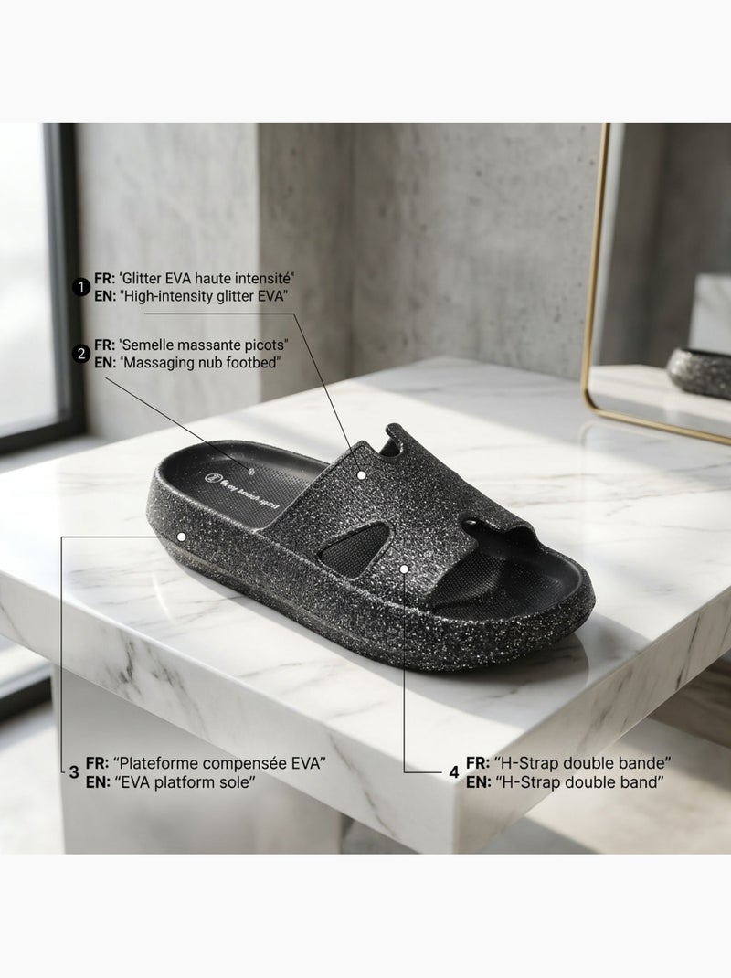 Ciabatte Glitter H-Strap EVA 6 Colori OZABI Nero - Kiabi