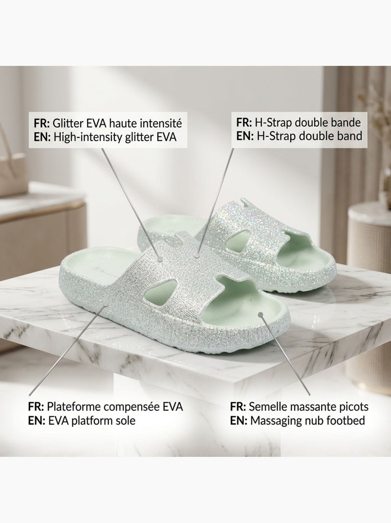 Ciabatte Glitter H-Strap EVA 6 Colori OZABI Verde - Kiabi