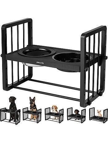 Ciotola rialzata per cani PELUVIO Levee - 2 ciotole - Altezza regolabile - Ciotola antisplash