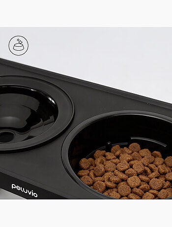 Ciotola rialzata per cani PELUVIO Levee - 2 ciotole - Altezza regolabile - Ciotola antisplash