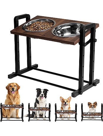 Ciotola rialzata per cani PELUVIO Levee - 2 ciotole - Altezza regolabile - Ciotola antisplash