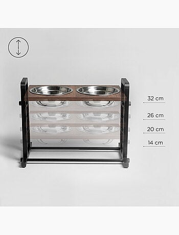 Ciotola rialzata per cani PELUVIO Levee - 2 ciotole - Altezza regolabile - Ciotola antisplash