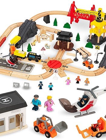 Circuito treno elettrico e città cantiere legno Mamabrum
