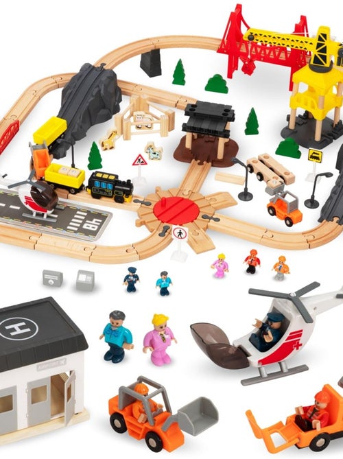 Circuito treno elettrico e città cantiere legno Mamabrum - Kiabi Circuito treno elettrico e città cantiere legno Mamabrum - Kiabi