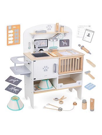 Clinica veterinaria in legno per bambini con accessori medici e animali, 3+ anni