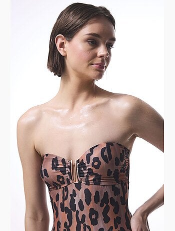 Clove costume intero senza spalline con stampa leopardata e fibbia penti