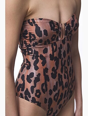 Clove costume intero senza spalline con stampa leopardata e fibbia penti