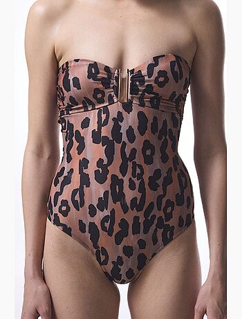 Clove costume intero senza spalline con stampa leopardata e fibbia penti