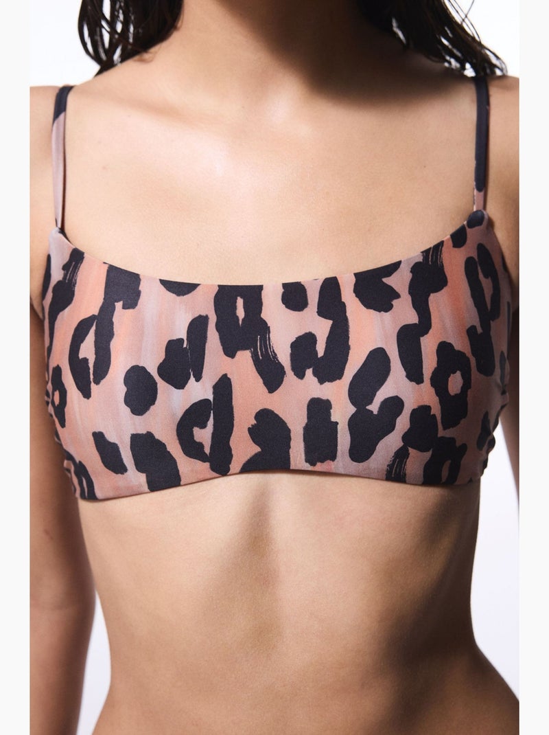 Clove top bikini con taglio minimal e stampa leopardata penti Grège - Kiabi