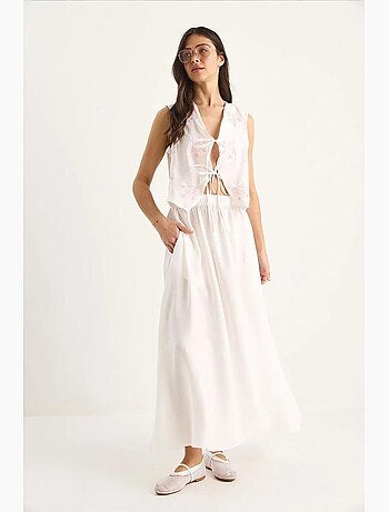 Co-ord blouse-gonna con chiusura a laccetti lucci